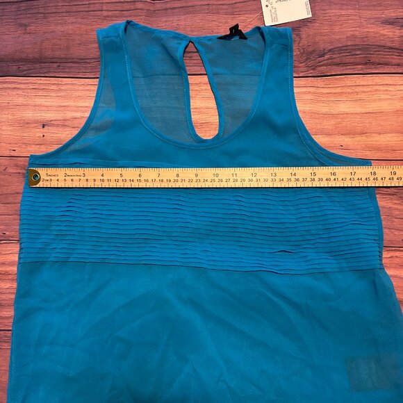 G by Guess Teal Pleated Sheer Tank Top Blouse - Keyhole Back - Size M - Picture 4 of 6
